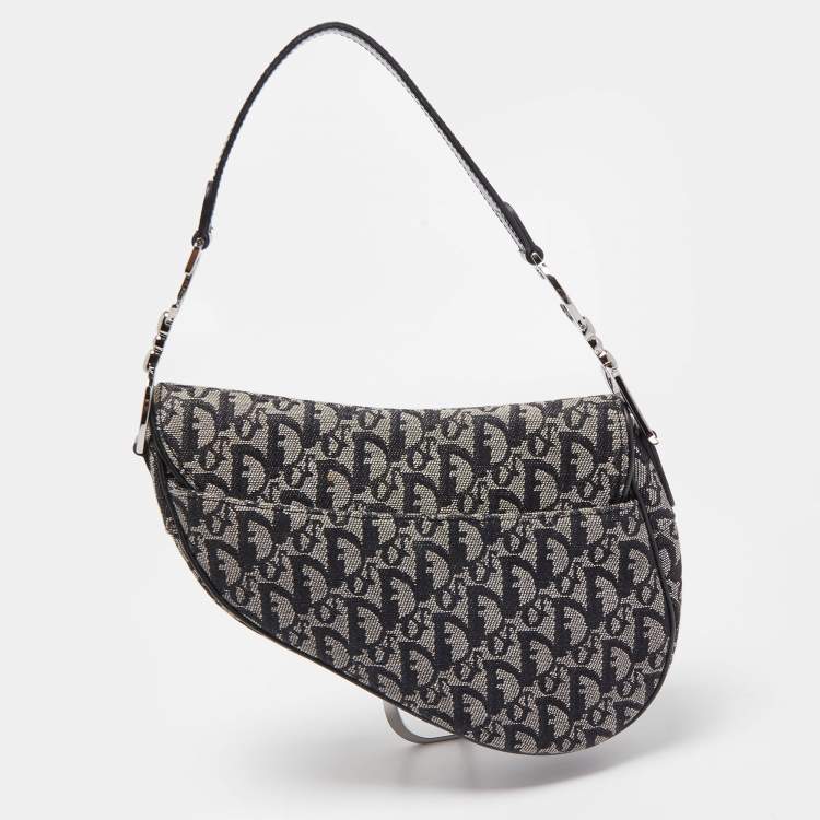 Pre Owned Dior Black Oblique Canvas and Leather Saddle Bag