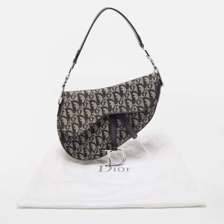 Pre Owned Dior Black Oblique Canvas and Leather Saddle Bag