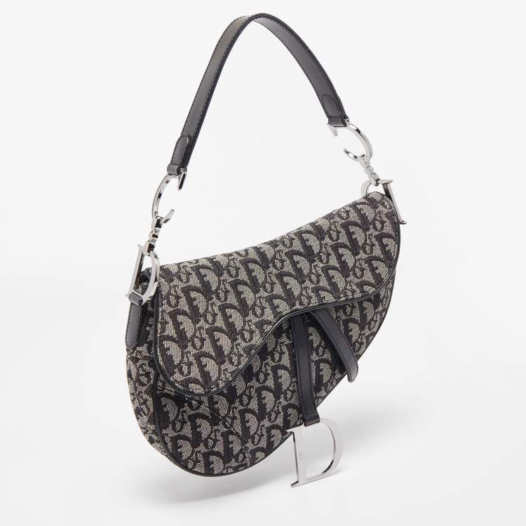 Pre Owned Dior Black Oblique Canvas and Leather Saddle Bag