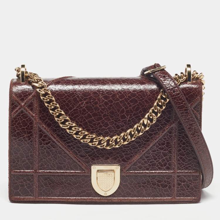 Dior Burgundy Crackled Leather Medium Diorama Flap Shoulder Bag Dior ...