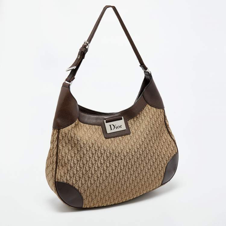 Pre Owned Dior Two Tone Brown Diorissimo Canvas and Leather Hobo