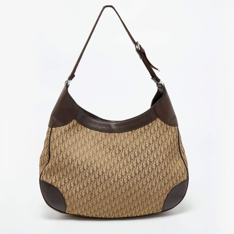 Pre Owned Dior Two Tone Brown Diorissimo Canvas and Leather Hobo