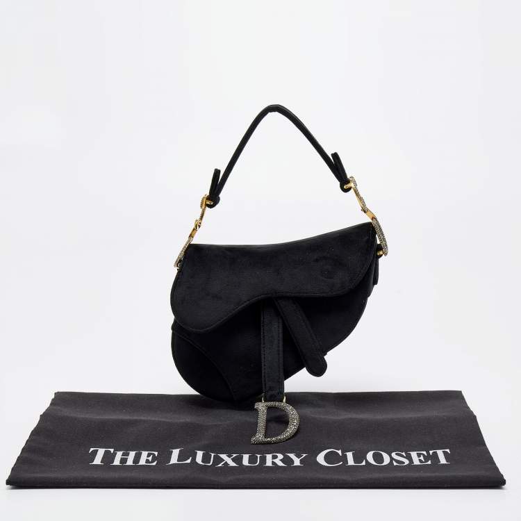 Pre Owned Dior Black Velvet Mini Crystal Embellished Saddle Bag