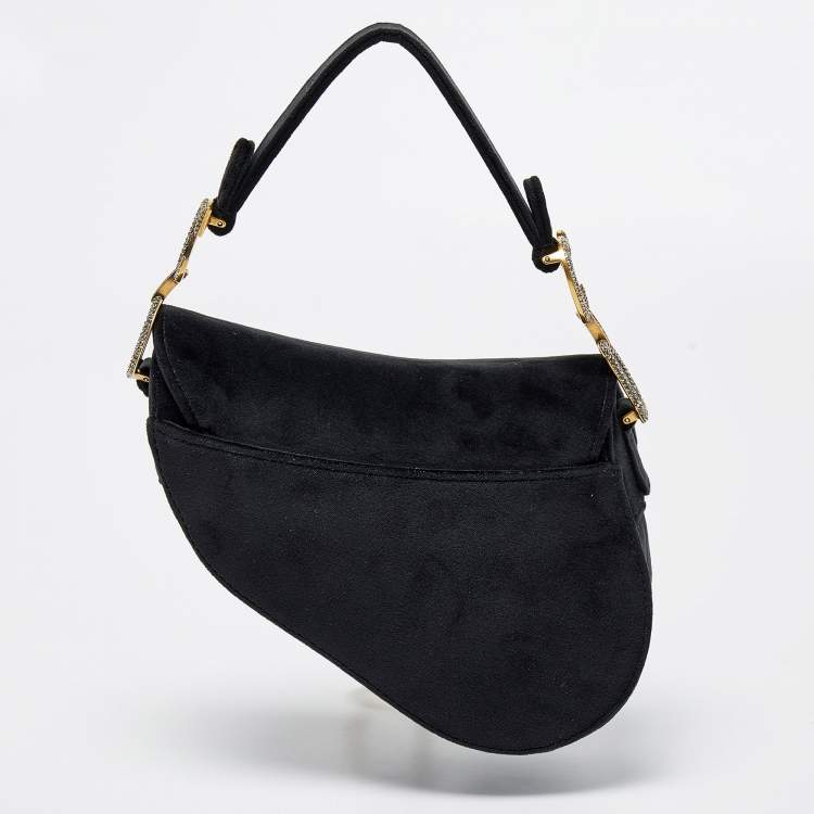 Pre Owned Dior Black Velvet Mini Crystal Embellished Saddle Bag