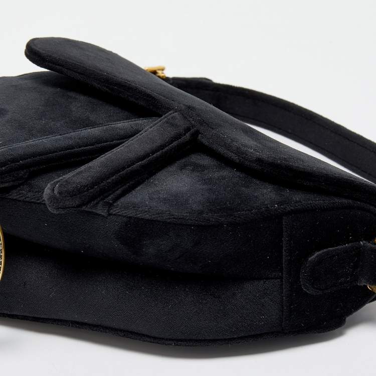 Pre Owned Dior Black Velvet Mini Crystal Embellished Saddle Bag