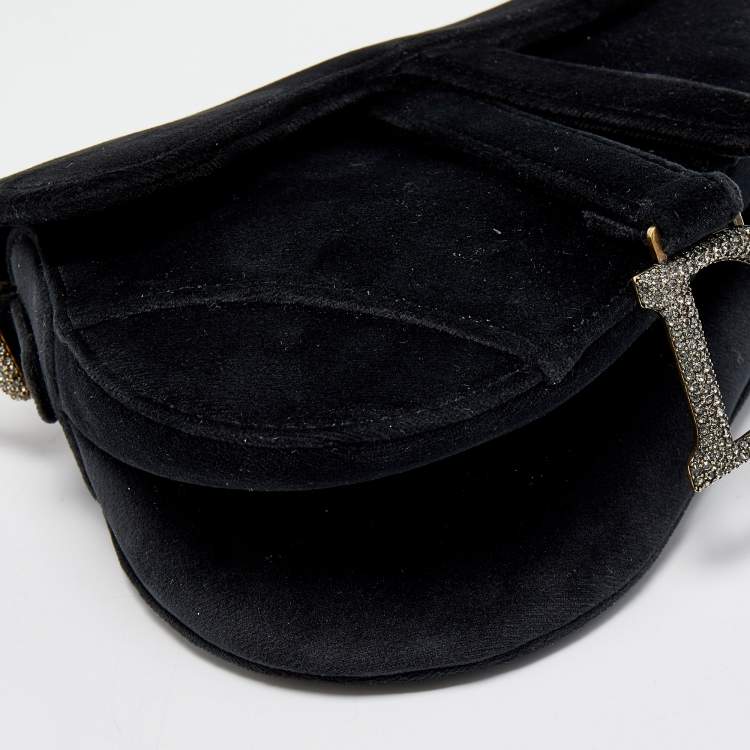 Pre Owned Dior Black Velvet Mini Crystal Embellished Saddle Bag