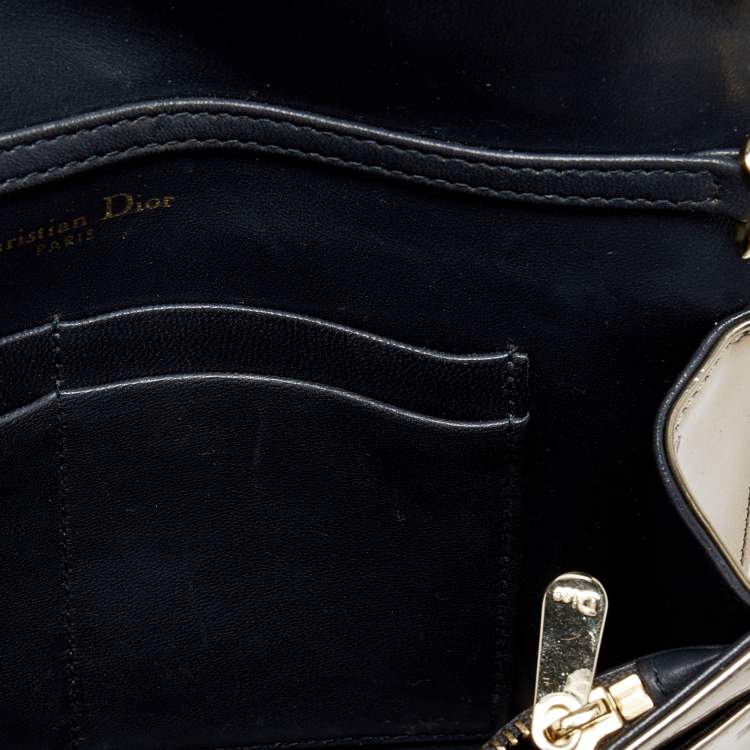 Pre Owned Dior Metallic Beige Micro Cannage Patent Leather Diorama Wallet On Chain