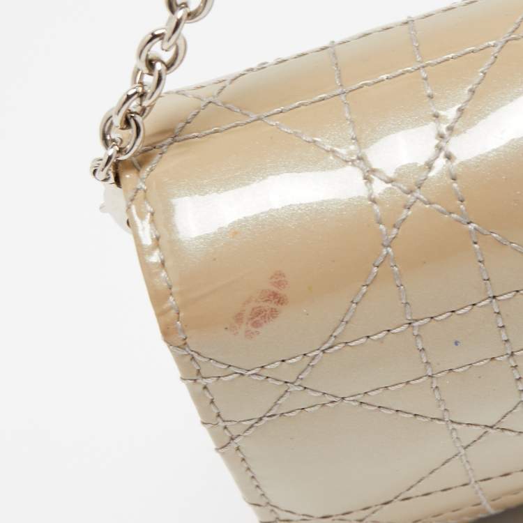 Pre Owned Dior Grey Cannage Patent Leather Lady Dior Wallet on Chain