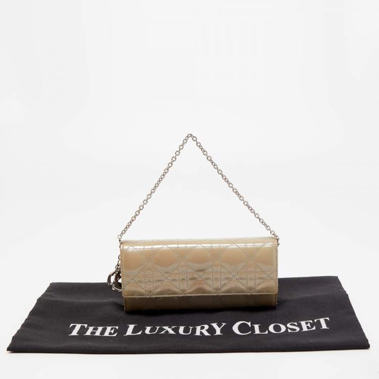 Pre Owned Dior Grey Cannage Patent Leather Lady Dior Wallet on Chain