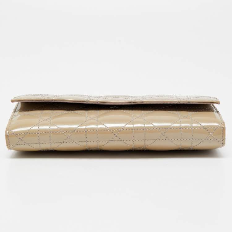 Pre Owned Dior Grey Cannage Patent Leather Lady Dior Wallet on Chain