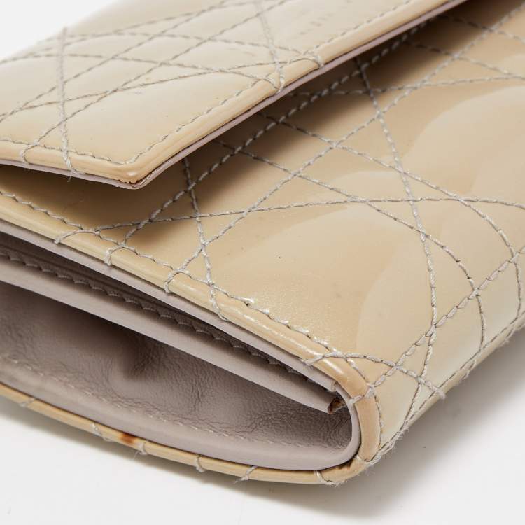 Pre Owned Dior Grey Cannage Patent Leather Lady Dior Wallet on Chain