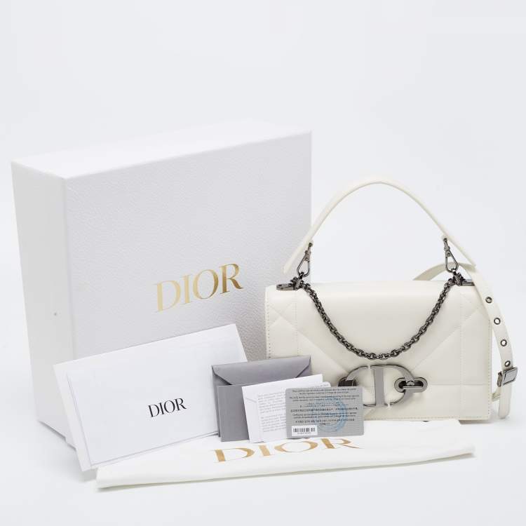 Pre Owned Dior Off White Leather 30 Montaigne Chain Top Handle Bag