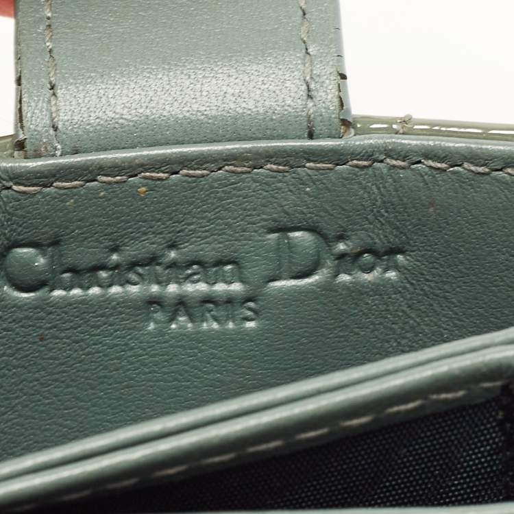 مملوكة مسبقًا Dior Green Cannage Patent Leather 5 Gusset Card Holder