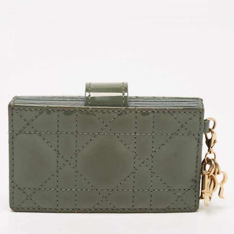 مملوكة مسبقًا Dior Green Cannage Patent Leather 5 Gusset Card Holder