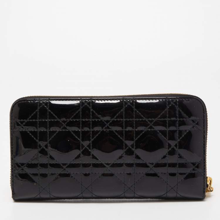 Pre Owned Dior Black Cannage Patent Leather Lady Dior Continental Wallet