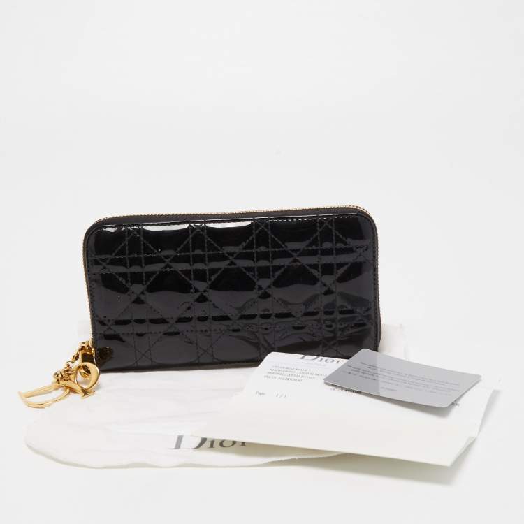 Pre Owned Dior Black Cannage Patent Leather Lady Dior Continental Wallet