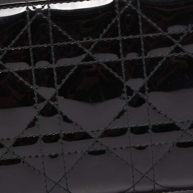 Pre Owned Dior Black Cannage Patent Leather Lady Dior Continental Wallet