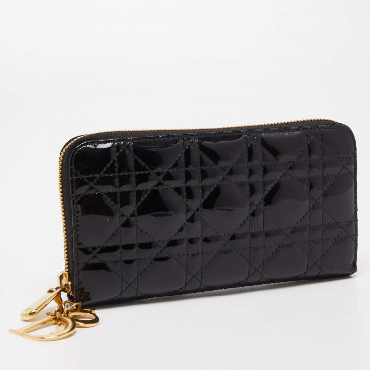 Pre Owned Dior Black Cannage Patent Leather Lady Dior Continental Wallet