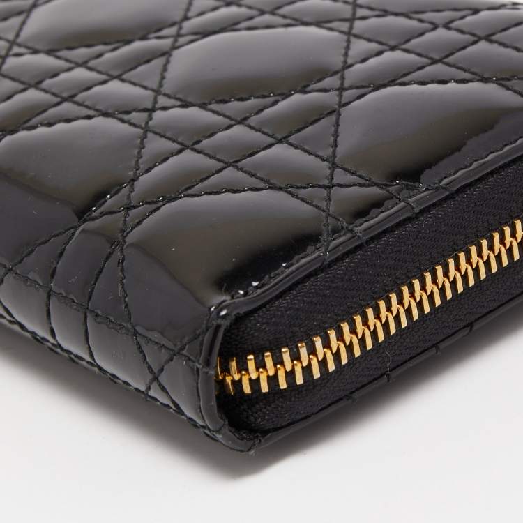Pre Owned Dior Black Cannage Patent Leather Lady Dior Continental Wallet