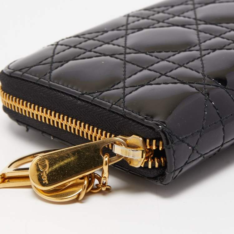 Pre Owned Dior Black Cannage Patent Leather Lady Dior Continental Wallet