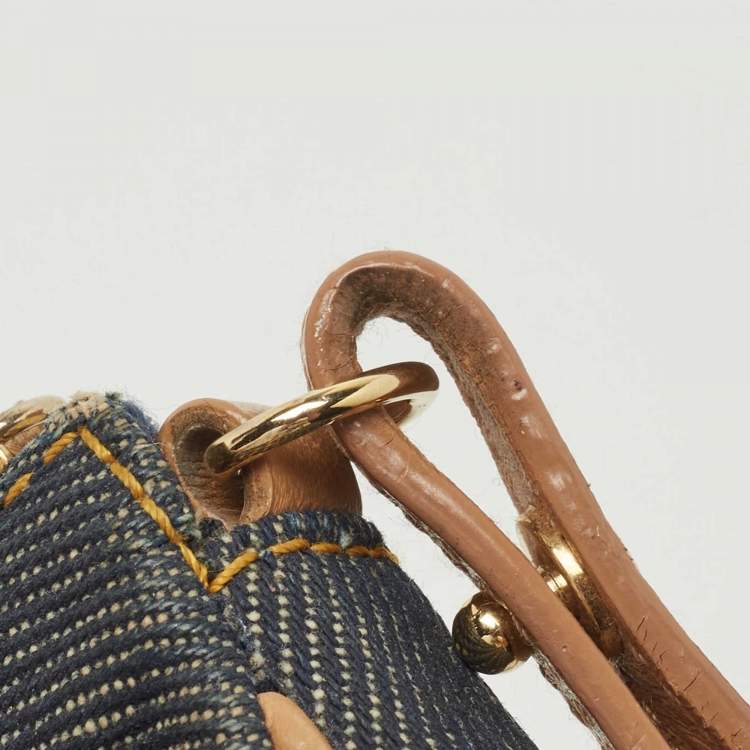 Pre Owned Dior Blue/Beige Denim Mini Saddle Bag