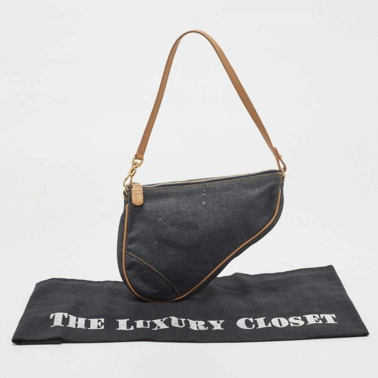 Pre Owned Dior Blue/Beige Denim Mini Saddle Bag