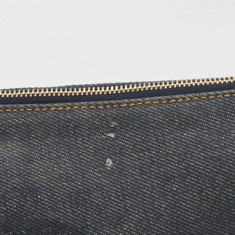Pre Owned Dior Blue/Beige Denim Mini Saddle Bag