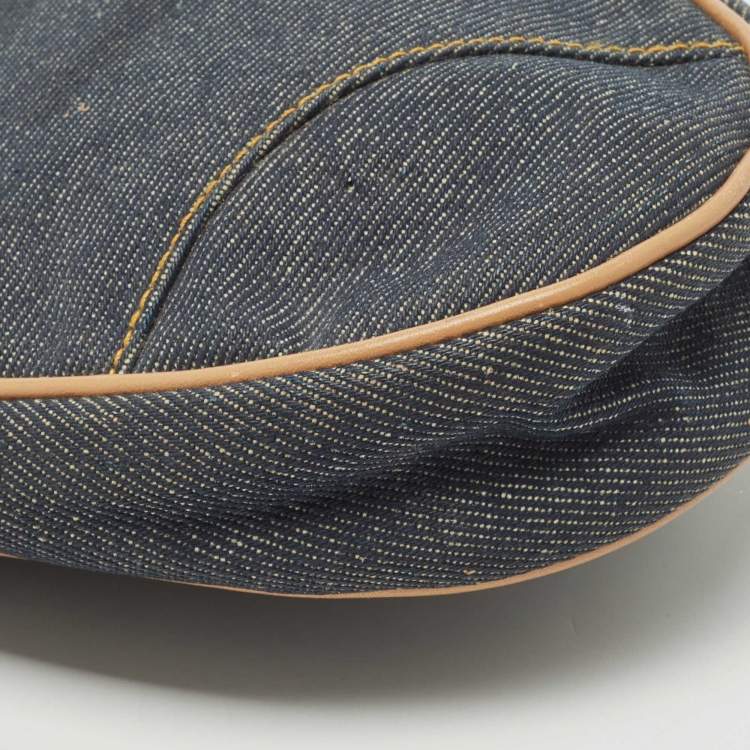Pre Owned Dior Blue/Beige Denim Mini Saddle Bag