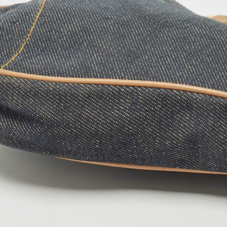 Pre Owned Dior Blue/Beige Denim Mini Saddle Bag