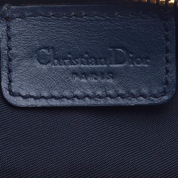 Pre Owned Dior Navy Blue Oblique Canvas and Leather Saddle Baguette Bag