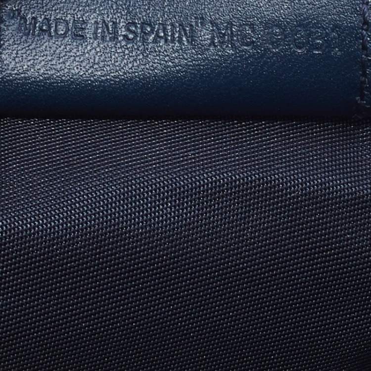 Pre Owned Dior Navy Blue Oblique Canvas and Leather Saddle Baguette Bag