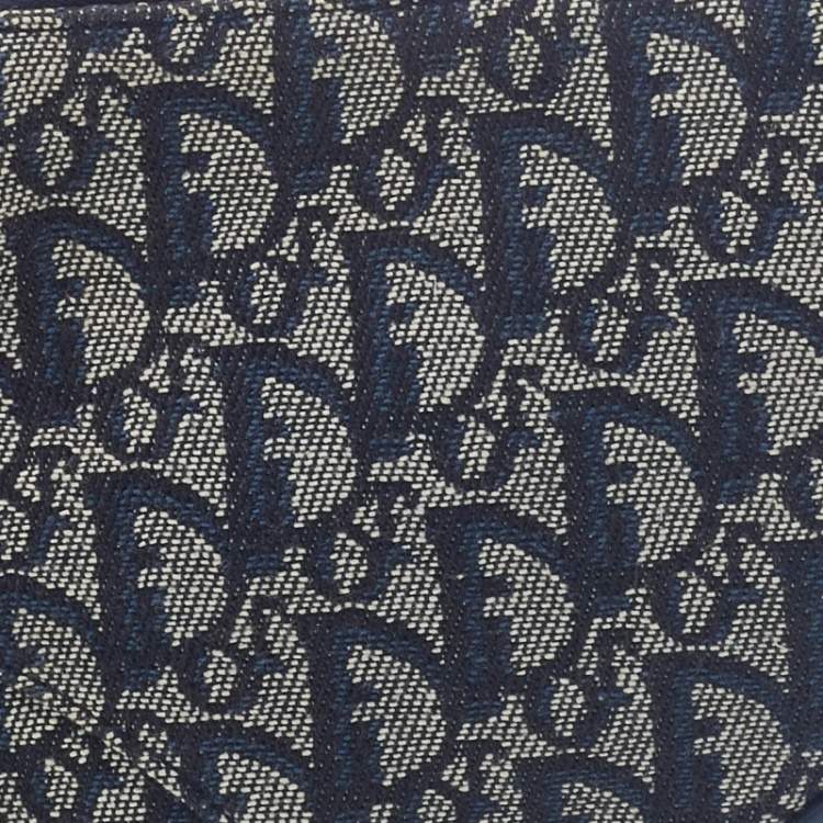 Pre Owned Dior Navy Blue Oblique Canvas and Leather Saddle Baguette Bag