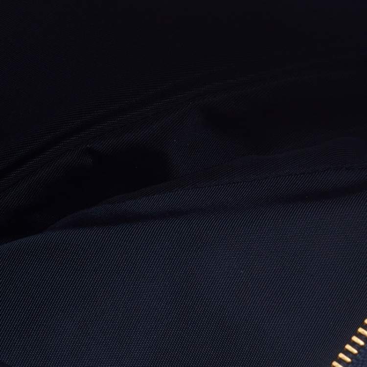Pre Owned Dior Navy Blue Oblique Canvas and Leather Saddle Baguette Bag