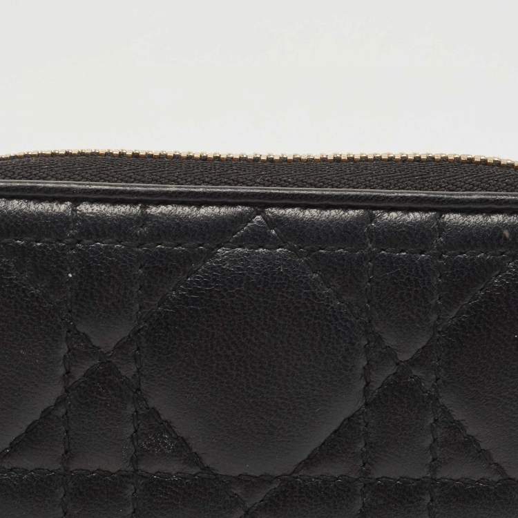 Pre Owned Dior Black Cannage Leather Compact Zip Around Wallet
