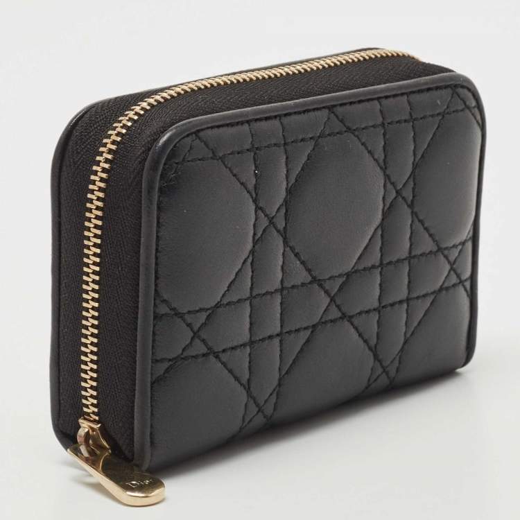 Pre Owned Dior Black Cannage Leather Compact Zip Around Wallet