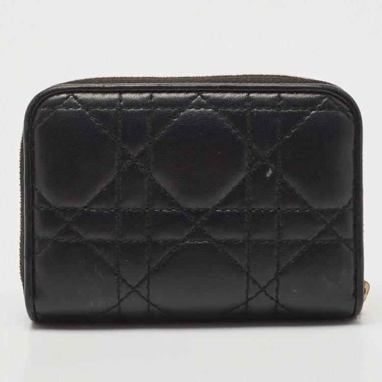 Pre Owned Dior Black Cannage Leather Compact Zip Around Wallet