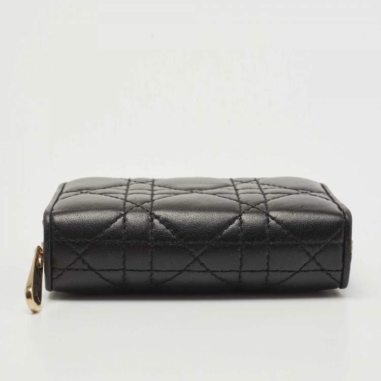 Pre Owned Dior Black Cannage Leather Compact Zip Around Wallet
