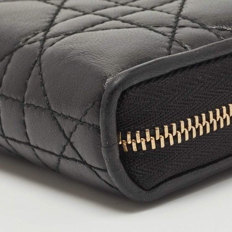 Pre Owned Dior Black Cannage Leather Compact Zip Around Wallet