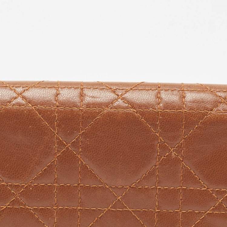 Pre Owned Dior Brown Cannage Leather Double Flap Continental Wallet