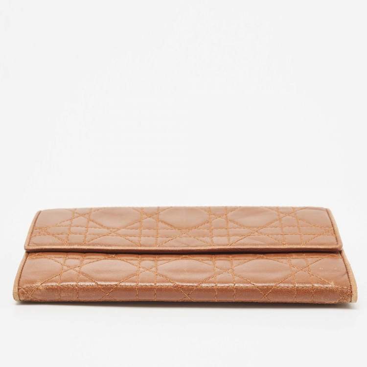 Pre Owned Dior Brown Cannage Leather Double Flap Continental Wallet
