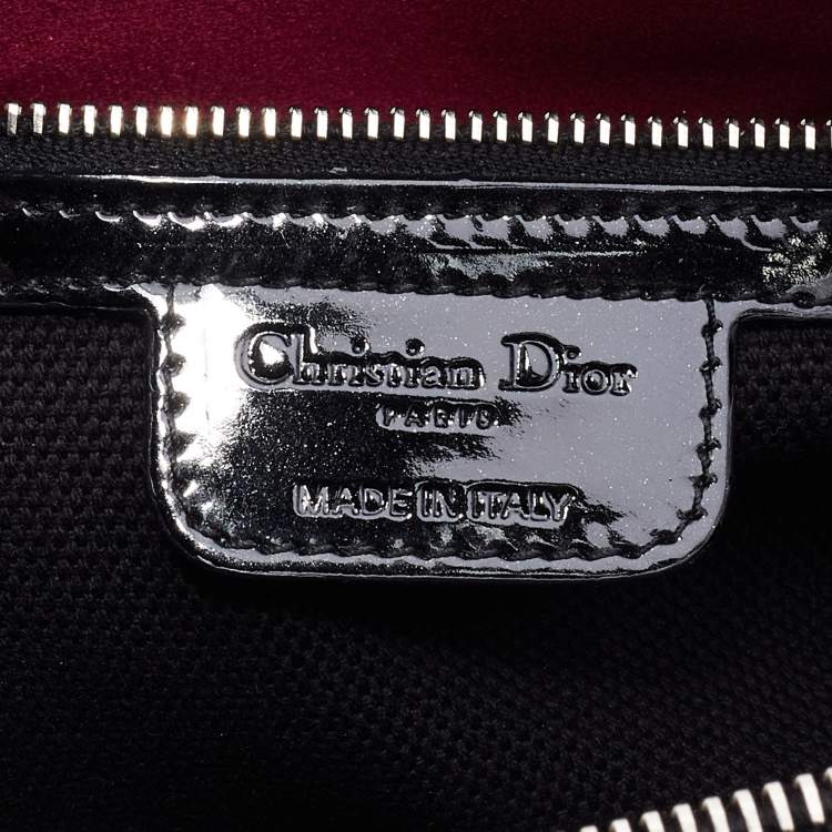 Pre Owned Dior Black Oblique Monogram Patent Leather Boston Bag