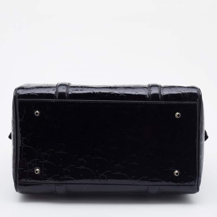 Pre Owned Dior Black Oblique Monogram Patent Leather Boston Bag