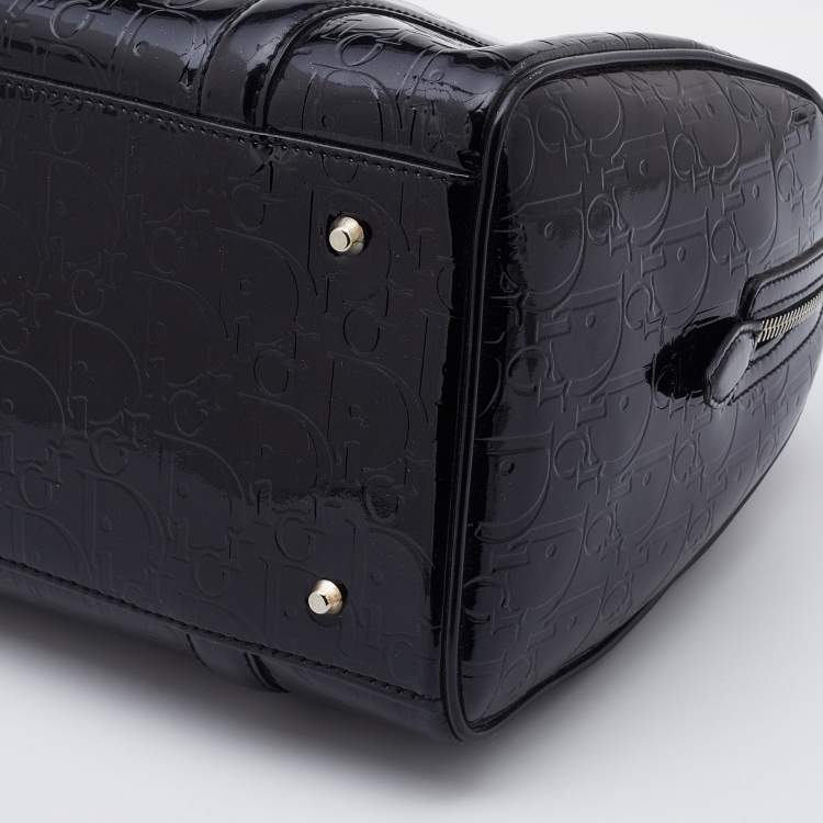 Pre Owned Dior Black Oblique Monogram Patent Leather Boston Bag