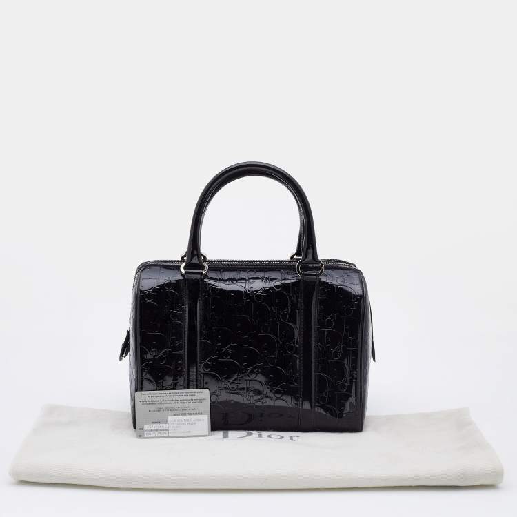 Pre Owned Dior Black Oblique Monogram Patent Leather Boston Bag