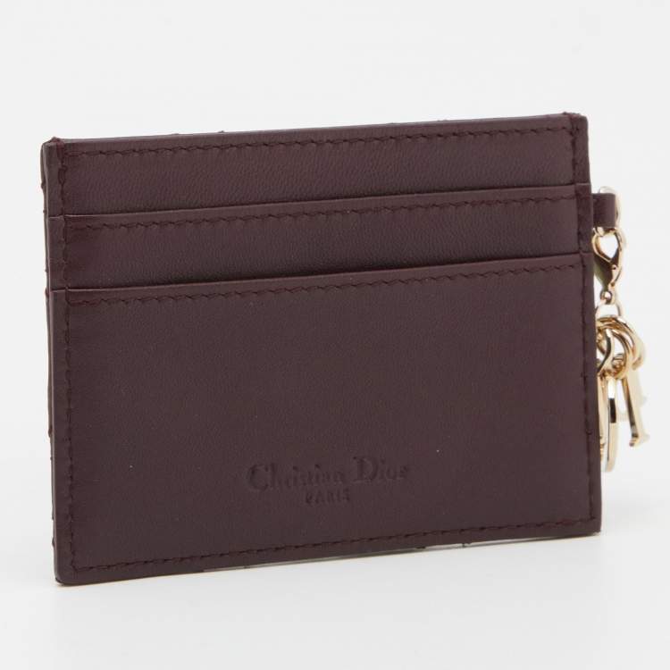 Pre Owned Dior Burgundy Cannage Leather Lady Dior Card Holder