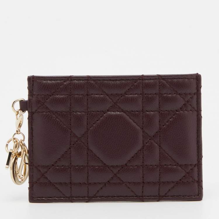 Pre Owned Dior Burgundy Cannage Leather Lady Dior Card Holder