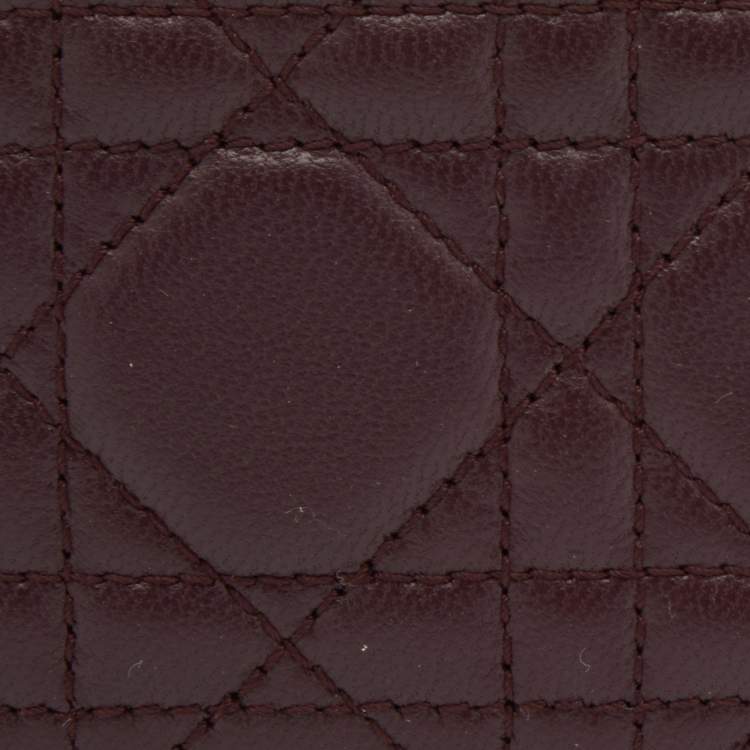 Pre Owned Dior Burgundy Cannage Leather Lady Dior Card Holder