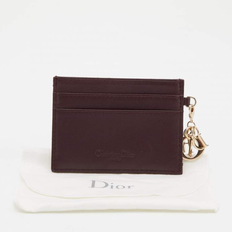 Pre Owned Dior Burgundy Cannage Leather Lady Dior Card Holder