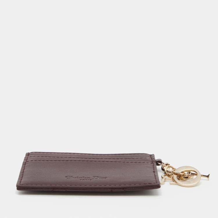 Pre Owned Dior Burgundy Cannage Leather Lady Dior Card Holder