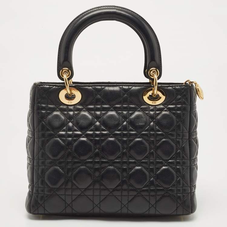 Pre Owned Dior Black Cannage Leather Medium Lady Dior Tote